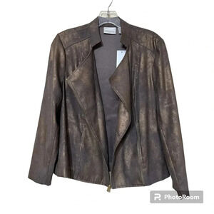 CHICOS Tan Gold Shimmer Moto Metallic Jacket Gold Zipper Size 1P (Medium 8P)